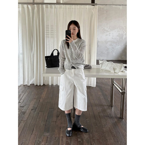 THXGIVING复古松弛平衡感 挺括显瘦阔腿工装裤2026春款高腰七分裤