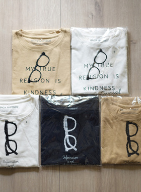 促【丸子家】出口日本订单外贸原单刺绣亮片眼镜系列纯棉T恤