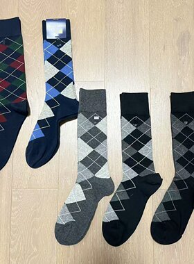 孤品~nacostyle出口外贸美式菱格中筒袜男复古英伦风棉混纺袜子