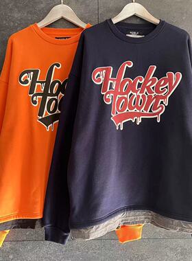 大码nacostyle出口日本外贸原D嘻哈风字母印花接拼拉绒宽松卫衣