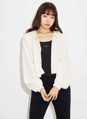 推荐nacostyle出口日本外贸原D休闲风十字提花刺绣短款连帽开衫