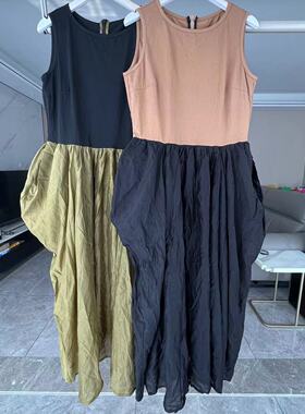 nacostyle出口日本外贸原D设计感萤茧造型接拼中长款连衣裙