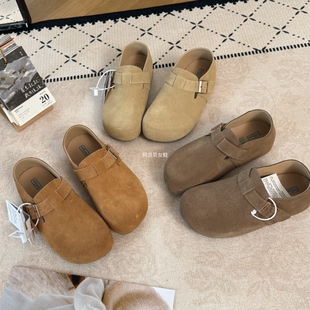 「BYBY」增高4cm动态防水牛皮勃肯鞋 女2026防滑复古百搭厚底单鞋