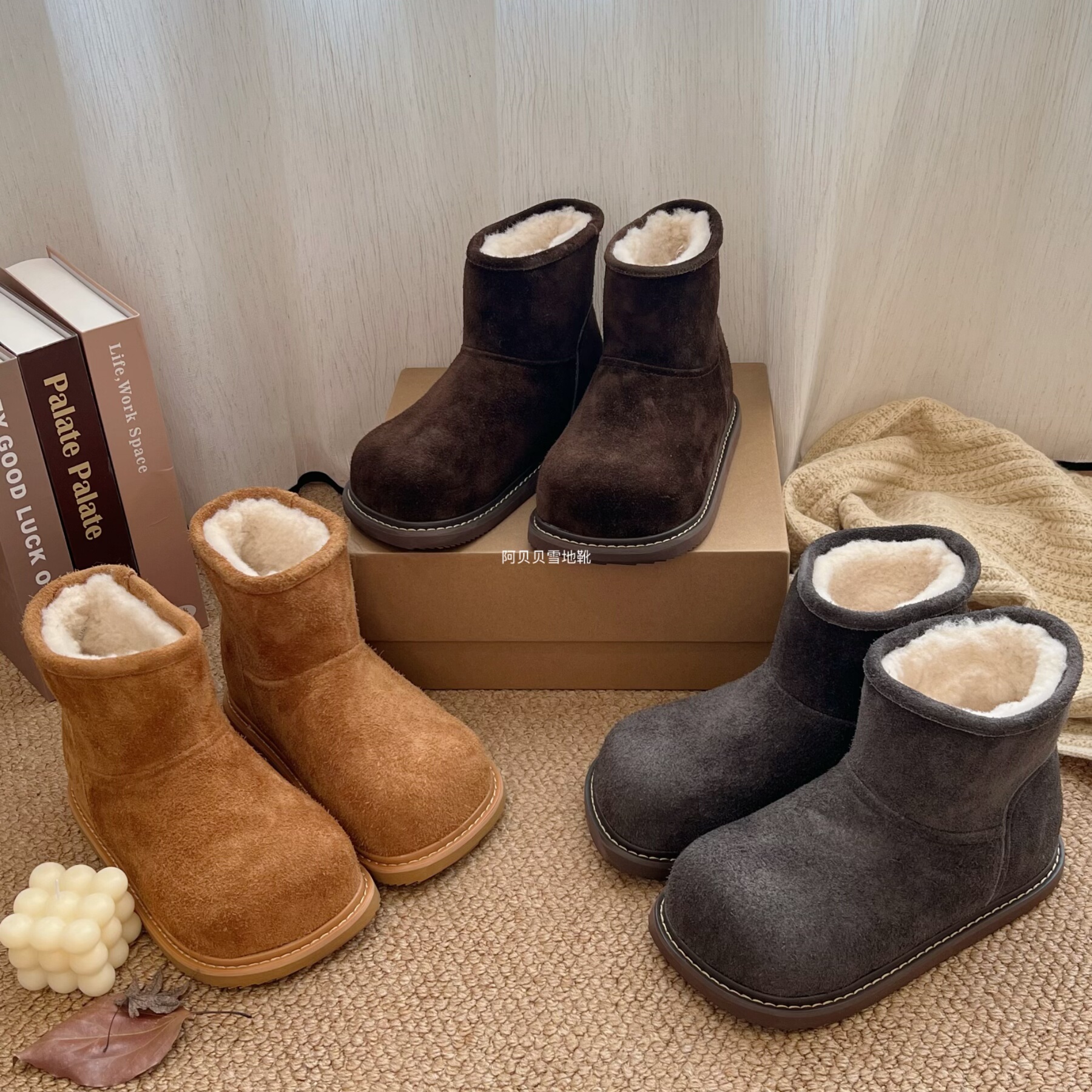 【BYBY】牛皮长毛绒厚底加绒百搭雪地靴女2025冬新款加厚防滑棉鞋