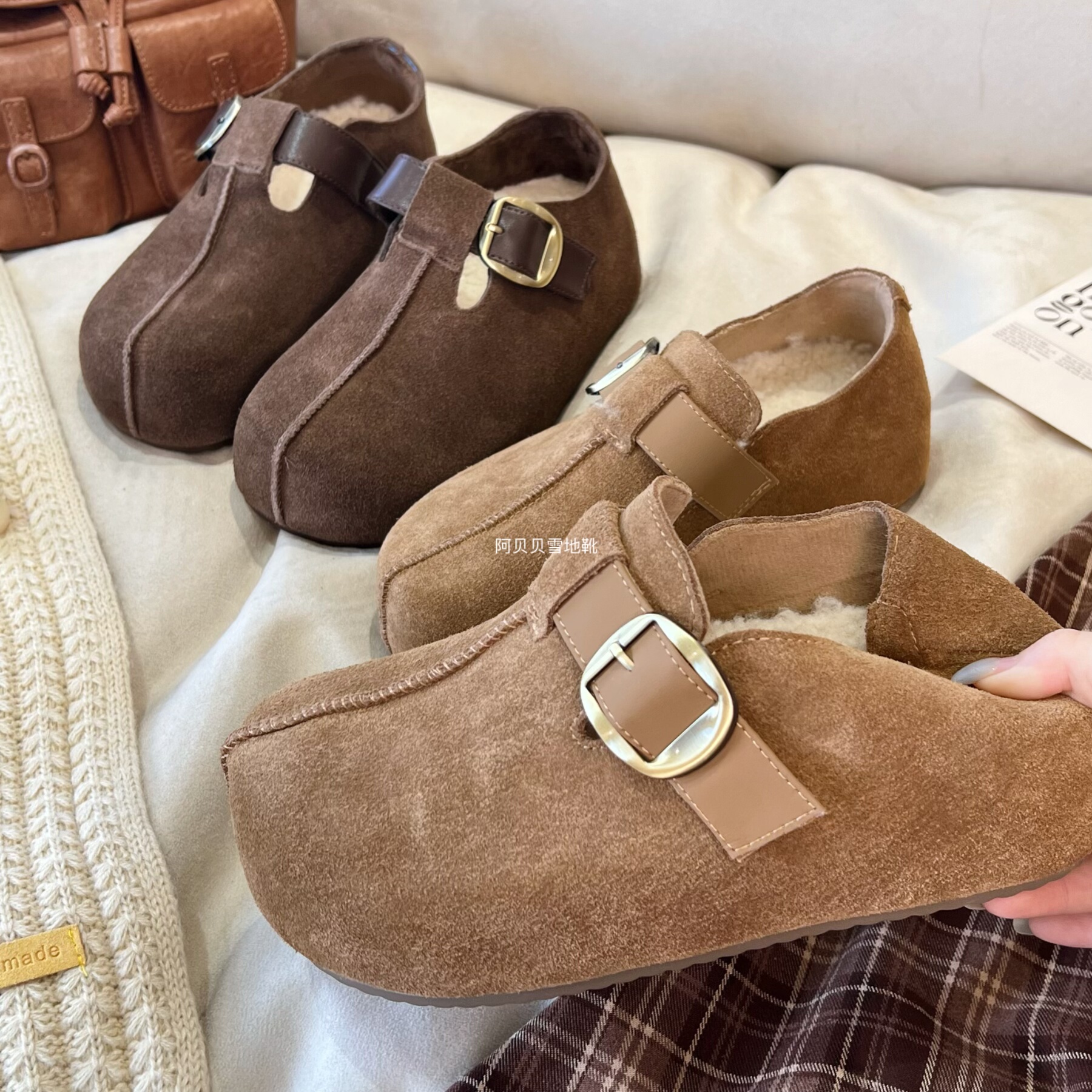 「BYBY」内增高厚底加绒勃肯鞋2025秋冬小个子一脚蹬加厚懒人鞋潮