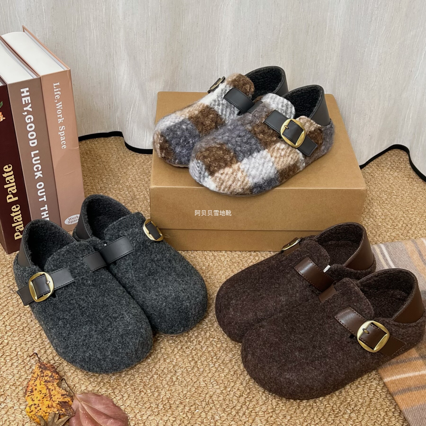 【BYBY】格纹厚底两穿加绒勃肯鞋女2025冬新款韩版百搭防滑单鞋