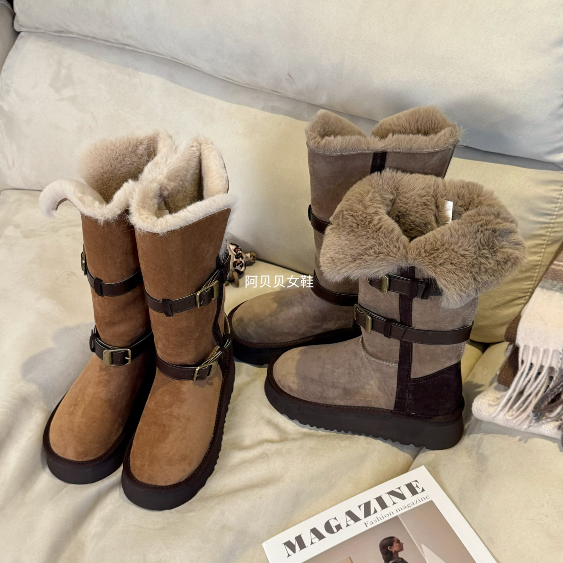 「BYBY」欧货复古时尚防滑冬季长筒保暖雪地靴高筒靴子雪地棉厚底