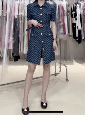 深圳南油欧货立体剪裁牛仔提花连衣裙短袖 配腰带干练名媛风显瘦