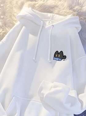 韩系设计感摸鱼小猫卫衣春秋连帽宽松ins百搭时尚学生上衣