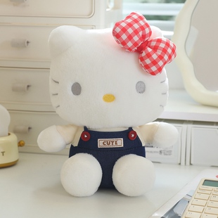 凯蒂猫毛绒玩具甜心公仔格纹蝴蝶结背带裤 玩偶礼物挂件女