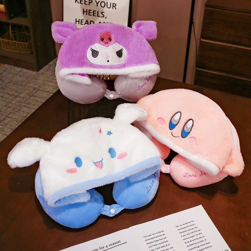 桃大熊可爱连帽U形护颈午睡枕