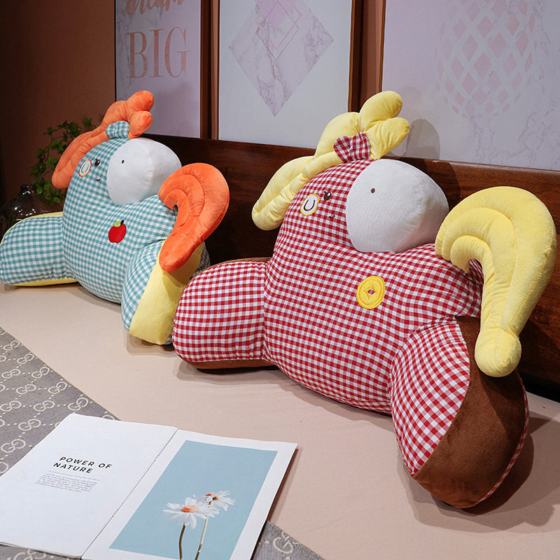 可爱格子马腰靠毛绒加大加厚床头靠垫护腰抱枕新年礼物创意玩偶