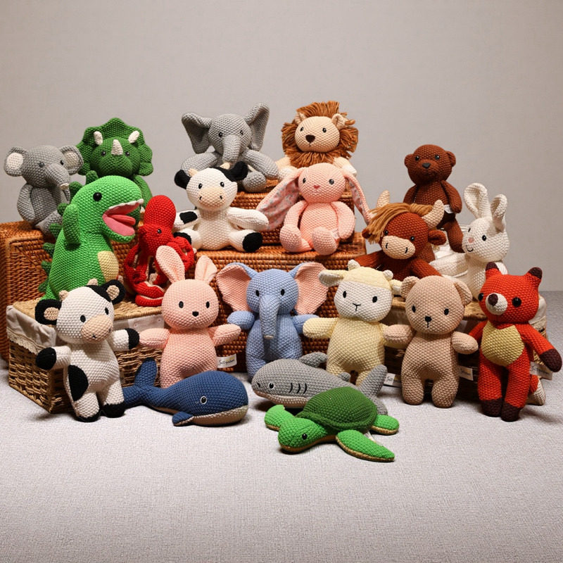 桃大熊卡通针织动物毛绒安抚公仔