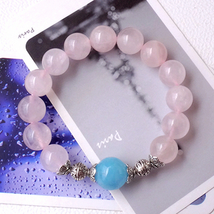 【昭雪】包邮 天然水晶手链 女 芙蓉粉晶海蓝宝 粉色手串