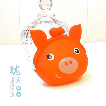 红色小猪卡通风磨砂搭扣硬币包
