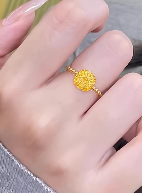 18K金拉丝小方糖戒指女轻奢金色