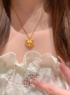 新中式狐狸面具仿金吊坠项链