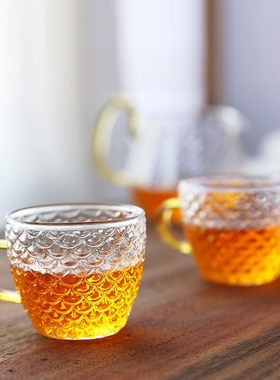 120ML锤纹玻璃小茶杯耐高温功夫茶具带把小杯子品茗杯单杯主人杯