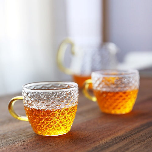 120ML锤纹玻璃小茶杯耐高温功夫茶具带把小杯子品茗杯单杯主人杯