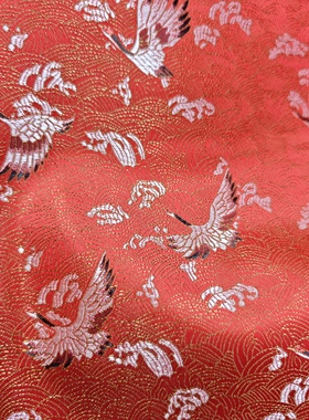 云小仙鹤新中式国风提花布料春夏绿色旗袍女装设计师连衣裙手工靠