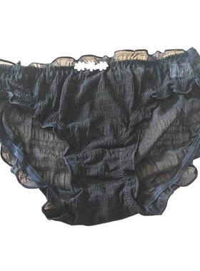 黑色性感系列少女镂空柔然网纱前面可爱小花大弹性女低腰三角裤