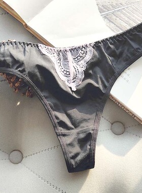 外单清仓黑色粉色蕾丝拼接女丝滑中腰女丁字裤T裤