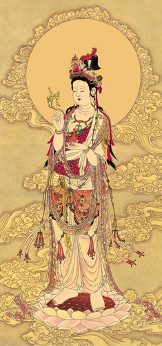 自画唐卡线稿diy杨柳观音菩萨手绘静心减压涂色礼物装饰画图案