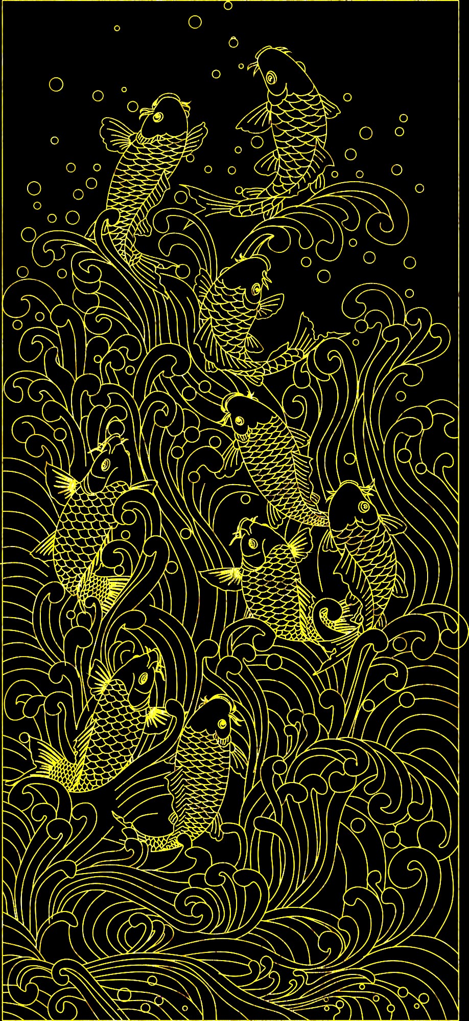 鲤跃龙门描金民俗线稿临摹装饰画