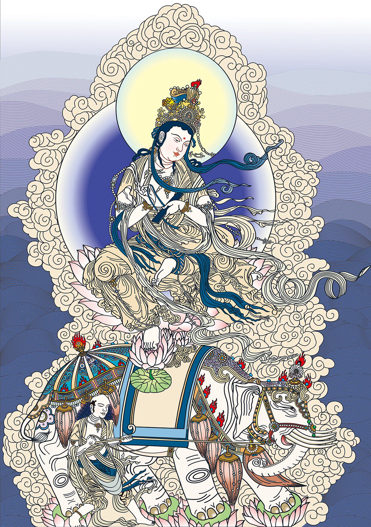 普贤菩萨唐卡线稿手绘静心减压涂色自画唐卡diy礼物装饰画