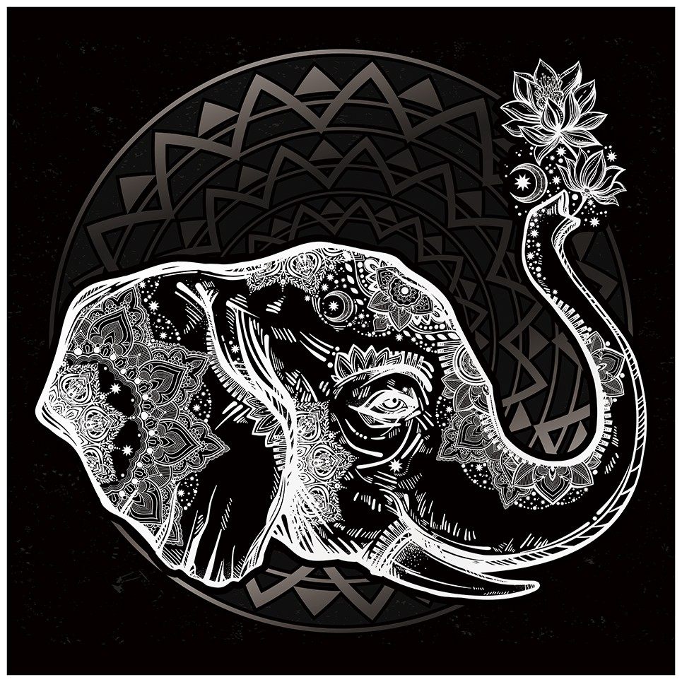 唐卡挂画如意大象图案现代描金线稿简约涂色diy手绘礼物油画布