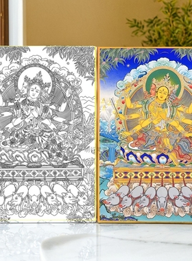 摩利支天斗姆唐卡描金diy线稿西藏手绘禅意线稿装饰画礼物画稿