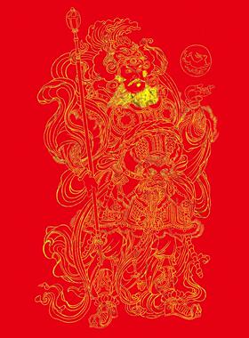 2026年门神经典门贴新年春节大门装饰门贴国潮描金diy线稿装饰画