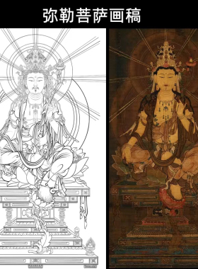 八大菩萨千手尊佛唐卡描金DIY线稿禅意线稿民族风装饰画礼物画稿