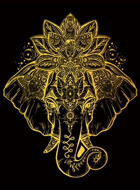 唐卡挂画如意大象图案现代描金线稿简约涂色diy手绘礼物油画布