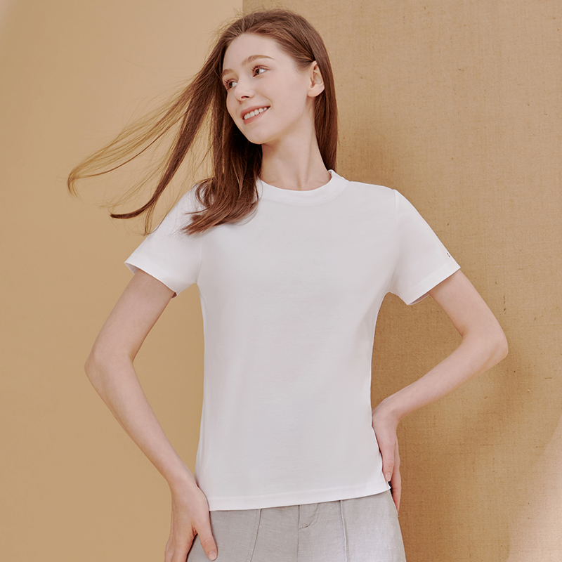 三枪白色T恤短袖上衣80支长绒棉单件女圆领半袖内衣男V领黑色汗衫