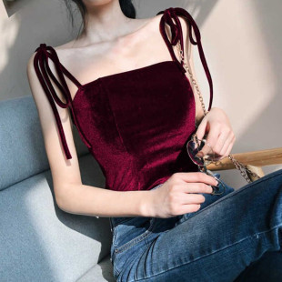 韩版小心机露肩金丝绒小吊带打底背心女大码短款抹胸性感内搭上衣