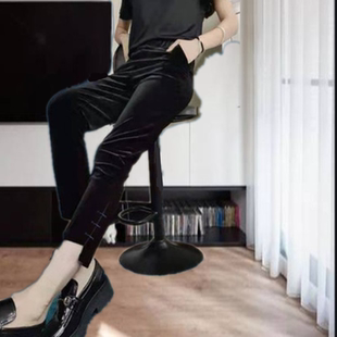 金丝绒裤子女小个子2025春秋高腰垂感女裤显瘦小脚裤九分休闲裤子