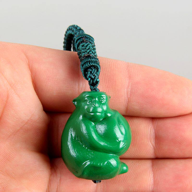 东阳木雕花梨木十二生肖桃木猴子实木绿色猴招财动物吊坠挂件摆件
