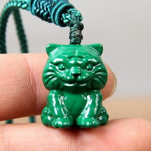 实木绿色老虎挂件青色寅虎吊坠