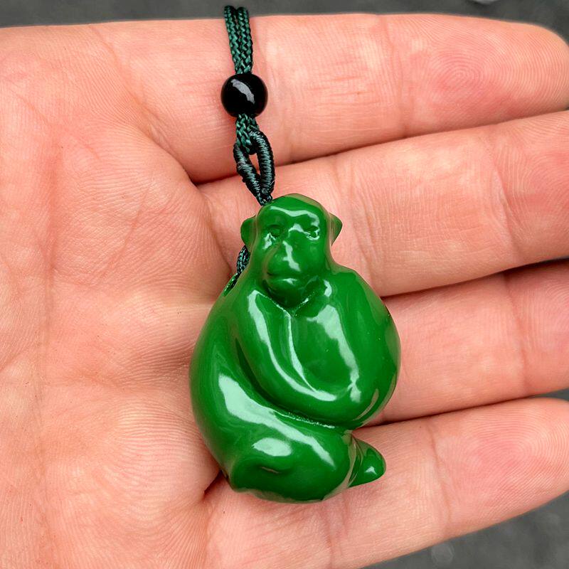 招财木质十二生肖绿色猴子工艺品