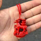 实木红色木羊吊坠木雕十二生肖木质羊招财木羊新中式 三羊开泰挂坠
