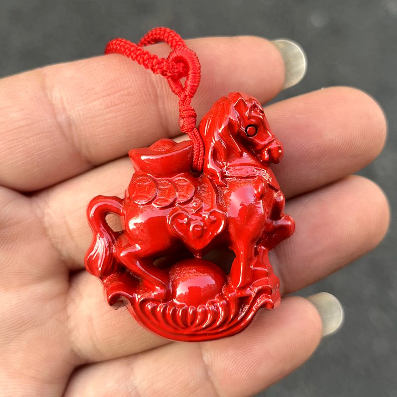 木雕红色新中式马到成功十二生肖