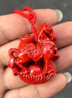 实木红色木马吊坠木雕十二生肖木质招财马到成功新中式工艺马挂坠