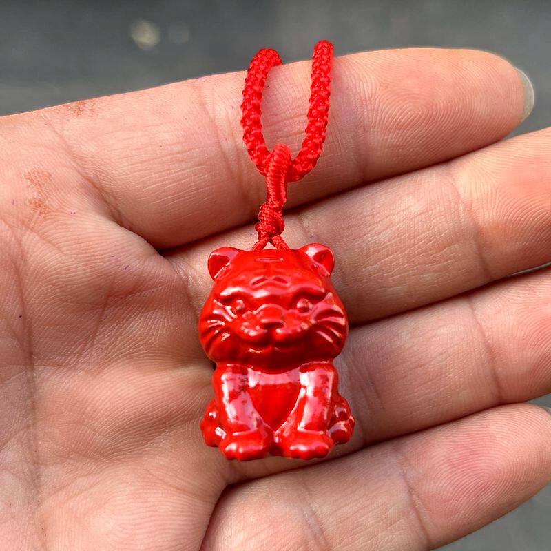 红色木质小老虎中式吊坠