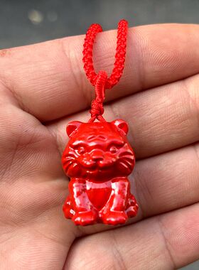 红色木质小老虎中式吊坠实木十二生肖木头虎吉祥物挂件装饰工艺品