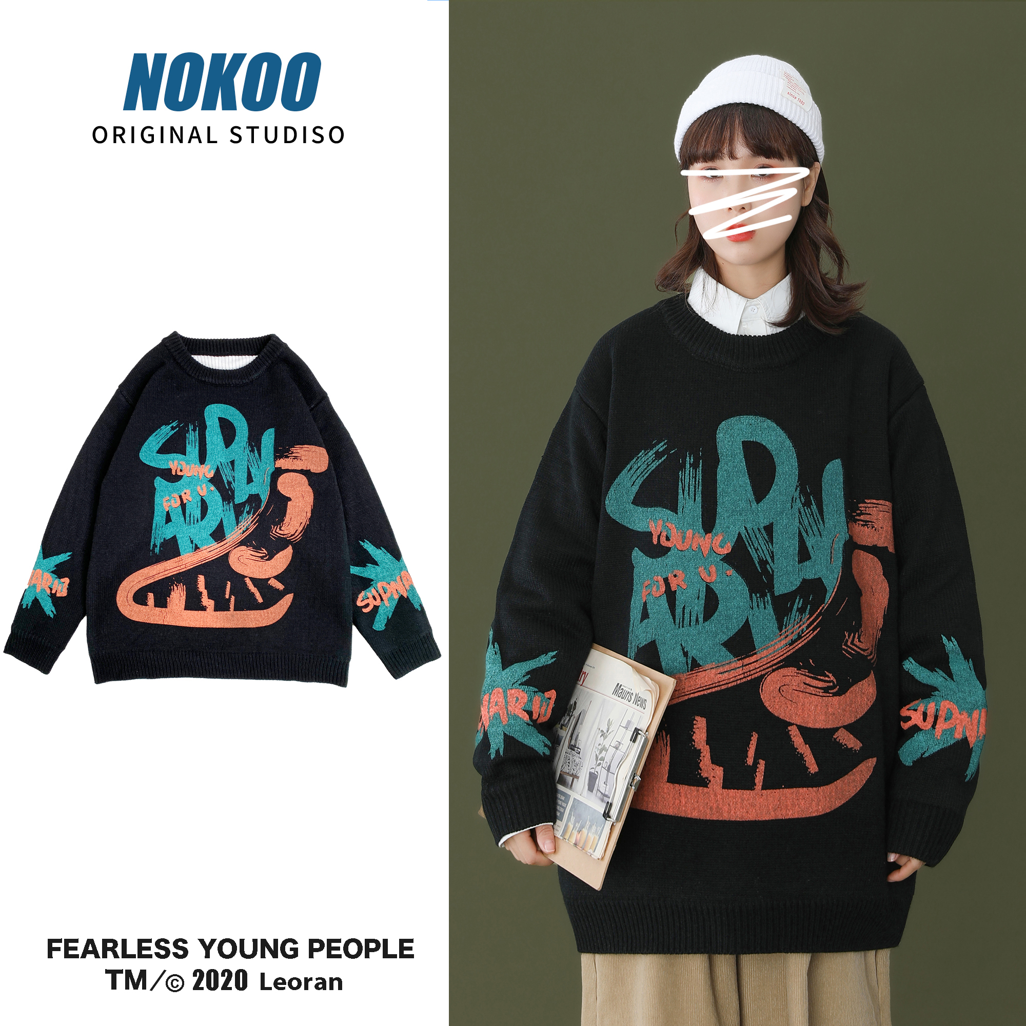 Neutral style couple Plush sweater warm pullover printing leisure trend