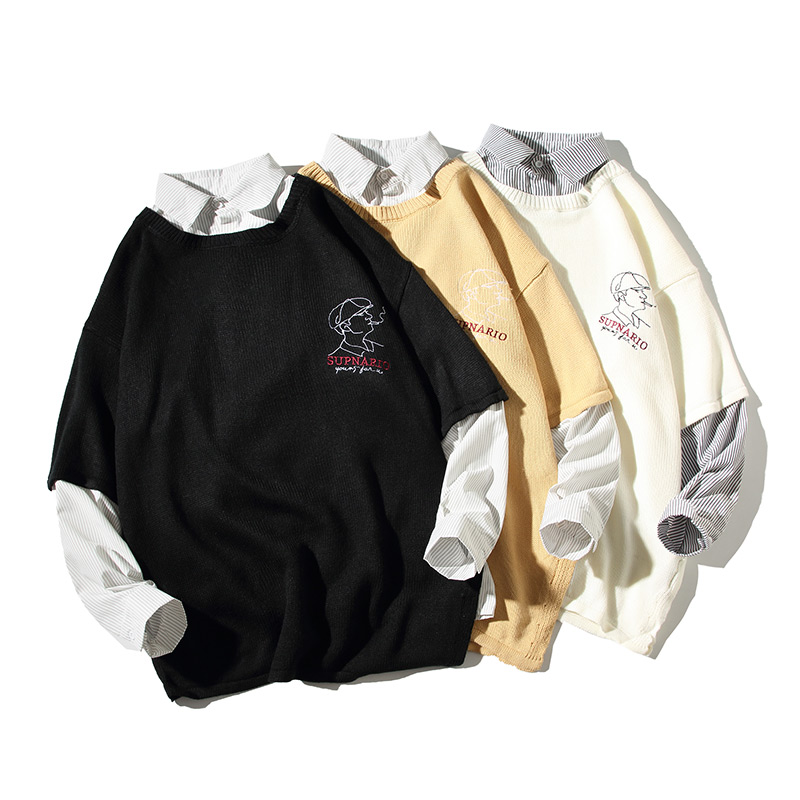 Autumn day style white bottom flat fashion large casual print Pullover