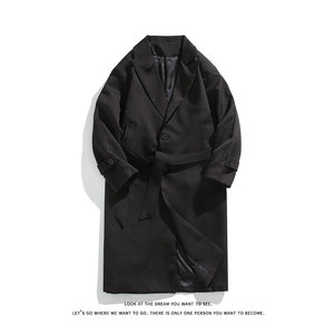 韩系风衣外套男士秋冬韩版潮流中长款过膝大衣F7300-P105【特价】,冬季纱裙半身裙搭配驼色大衣图片
