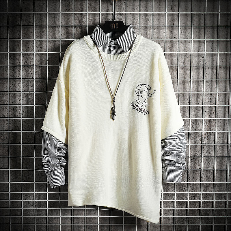 Autumn Japanese mesh hang shot large casual print Pullover