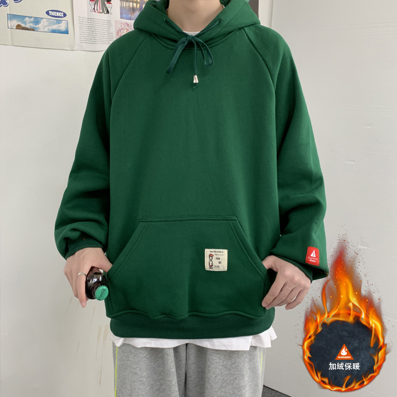 Hong Kong style model Plush original hooded casual sweater men's large